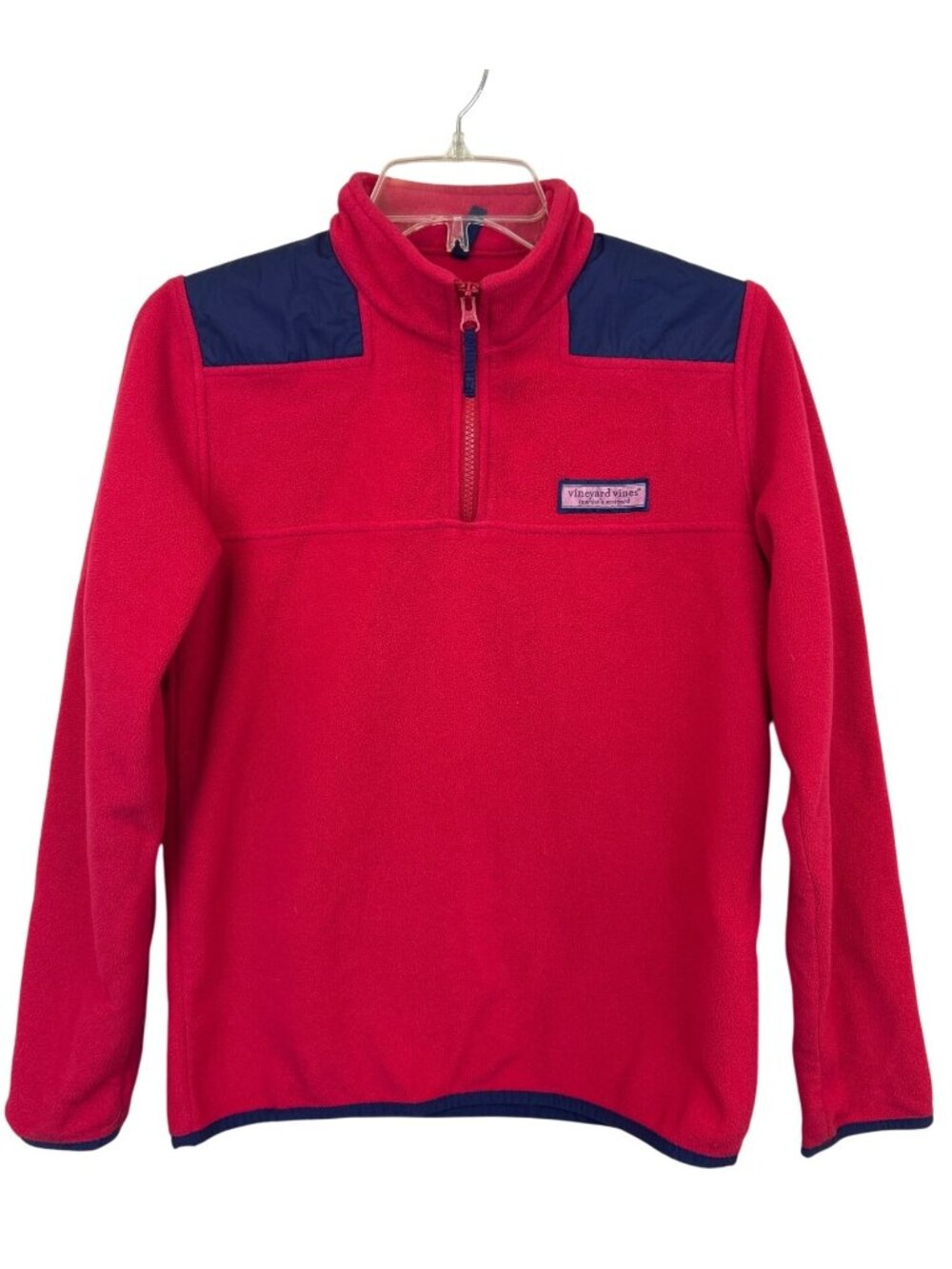 Vineyard Vines Boy's L/16 Quarter Zip Fleece Pullover Red Navy Preppy Coastal